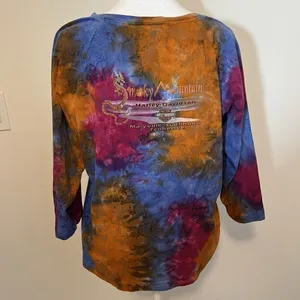 Harley Davidson Top Tie Dye Logo Biker Motorcycle Smoky Mtns Womens L thumbnail 4