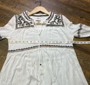 Knox Rose White Embroidered Blouse Tassels Sz Medium Boho Peasant Hippie Artsy thumbnail 3