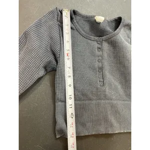 OFFLINE Aerie XS Main Squeeze Waffle Crop Top Gray Henley Long Sleeve Thumbholes thumbnail 7