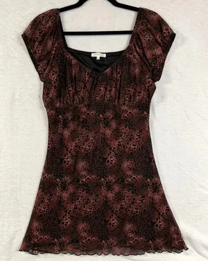 Ultra Flirt XL Brown Leopard‎ Print Mesh Short Sleeve Mini Dress Y2K Indie Alt thumbnail 1