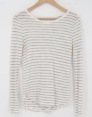 Banana Republic Long Sleeve Womens XS Malibu Tee White Striped Curved Hem EXCL thumbnail 1