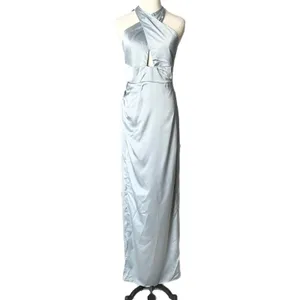 NEW Show Me Your Mumu Dress Brides Silver Blue Halter Neck Maxi Satin Medium thumbnail 2