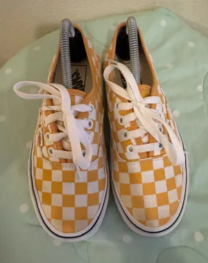 Vans Classic Yellow and White Checkered Sneakers Womens Size 6 thumbnail 1