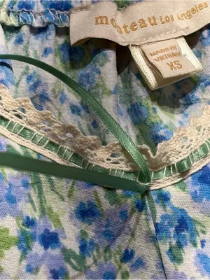Monteau Blue & Green Floral Midi Dress with Puff Sleeves thumbnail 9