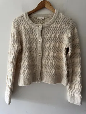 Marled Cream Knit Cardigan‎ Button Front Sweater thumbnail 1