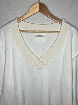We The Free Asher V Neck Oversized Thermal Long Sleeve Top in Ivory Size XS thumbnail 4