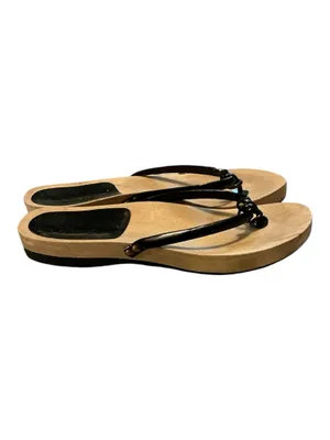 Vintage Y2K Wooden Thong Sandals | Black Patent Knot Strap Slides | Made in Brazil | Size 39 / US 8 thumbnail 3