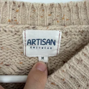 Artisan Knitwear Wool Blend Cable‎ Knit Sweater Medium Oatmeal Fisherman thumbnail 3