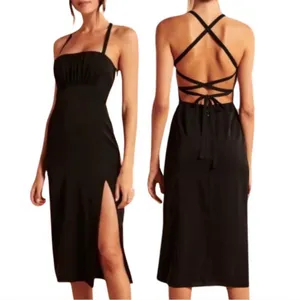 NWT Abercrombie‎ & Fitch Criss Cross Back Midi Dress in Black Size Large thumbnail 2