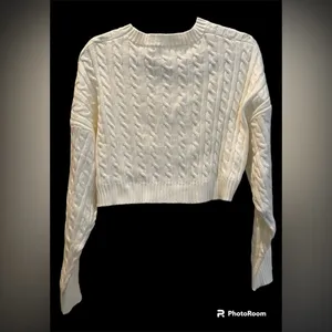 Altar'd State NWT Crew Neck Cable Knit Sweater Antique White Ivory Size L thumbnail 10