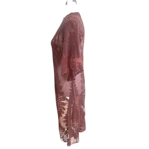 Rebellion Womens Cardigan Small‎ Rose Pink Lace Duster Robe Beach Cover Festival thumbnail 4