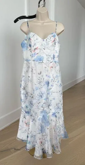 Beautiful Memories White Floral Print Trumpet Midi Dress - Size L thumbnail 3