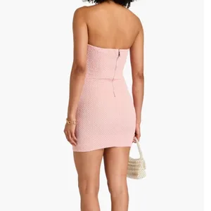 NWT ALICE + OLIVIA Leia strapless beaded mesh mini dress Pastel Pink 12 thumbnail 2