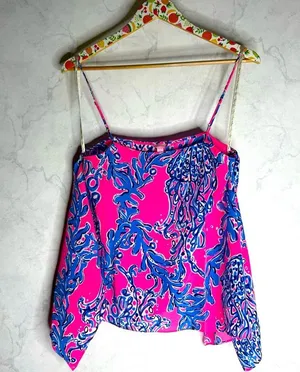Lilly Pulitzer pink tropical print silk tank thumbnail 1