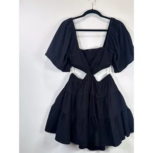 Free People Mini Dress Black Cross Of Sunlight Cutout Waist Smocked Tiered Small thumbnail 6