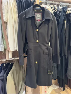 Vince Camuto Black Belted Trench Coat with Gold Buttons thumbnail 2