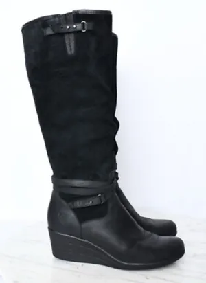 UGG Black Knee-High Suede Wedge Boots.     Size-8.  Elevated Casual thumbnail 1