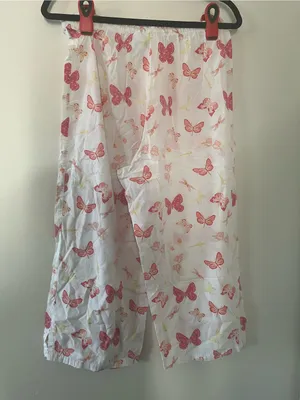 100% Cotton White Pink Butterfly Print Wide Leg Pajama Pants Medium Cottagecore thumbnail 5