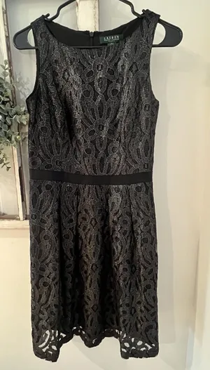 Lauren Ralph Lauren Black Metallic‎ Lace Classy Dress Size 4 pockets thumbnail 1