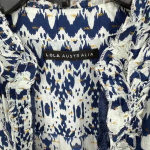 Lola Australia Maxi Dress S Blue White Morocco Ikat Cotton Beach‎ Wedding Guest thumbnail 2