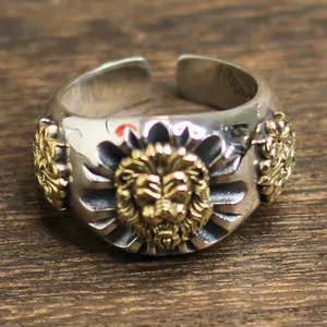 925 Silver Plated Lion Head Ring for Men Women,Punk Hip Hop Ring thumbnail 4