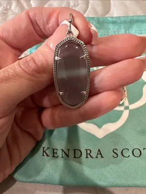 Kendra Scott “Elle” Slate Gray Cat’s Eye Glass Oval Drop Earrings with pouch thumbnail 2