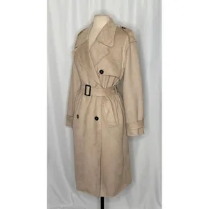 ZARA Faux Suede Trench Coat Belted Jacket Solid Tan Brown Pockets Outdoors Large thumbnail 5