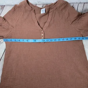 Cozy Co By Cozy Casual‎ Brown Gauze Cotton Henley Blouse L3324C M thumbnail 7