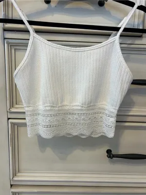 Lace bottom white crop tank top thumbnail 2