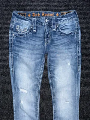 Y2K Rock Revival Lang Low Rise Bootcut Jean Light Wash Embroidered Distressed 25 thumbnail 5