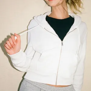 Brandy Melville John Galt White Crystal Cropped Hoodie White Full zip hooded thumbnail 1