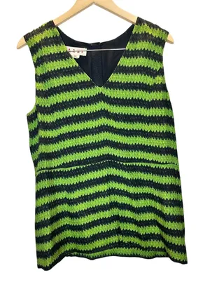 Marni Sleeveless Top Womens 44 Green Black Chevron Silk Blend Made in Italy thumbnail 1