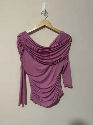 Abercrombie and fitch draped one shoulder long sleeve top orchid purple size L thumbnail 2