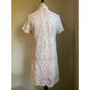 Byer dainty White Crochet Lace cottage resort Dress Nude Small‎ whimsi Y2K boho thumbnail 3
