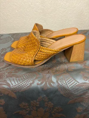 Downeast Natural Tan Leather Woven Open Toe Heeled Mule Size 10 thumbnail 4