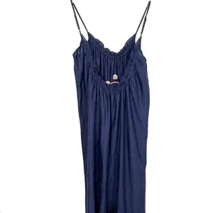Anthropologie Malika Embroidered Dress Low Scoop Back Ruffle Hem Navy Blue XS thumbnail 9