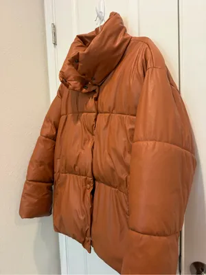 NVLT Faux‎ Leather Puffer Jacket size Large Brown thumbnail 11