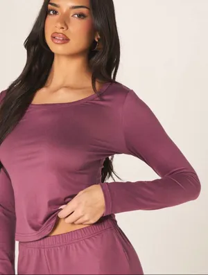 🆕💜Soft Ruffle Pajama Set in Plum thumbnail 3
