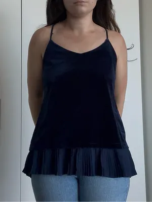 Rose & Olive Navy Velvet and Pleated-Hem Camisole thumbnail 5
