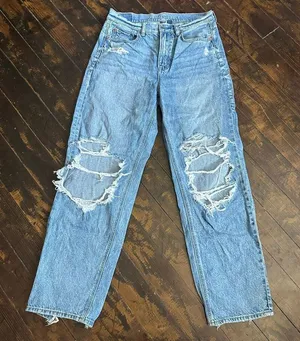 American Eagle 4 super hi-rise baggy straight distressed jeans thumbnail 1