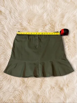 Ann Taylor LOFT Olive Green Cotton Flounce Mini Skirt Size 10 thumbnail 4