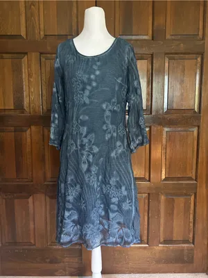 NWT Soft Surroundings Starling‎ Silk Dress XS 2-4 Mallard Blue Floral Boho Midi thumbnail 3