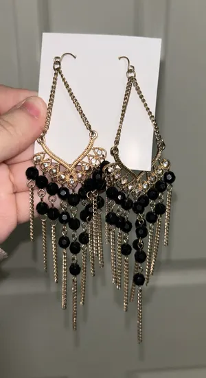 Black and Gold Dangly Sparkle Statement Earrings thumbnail 1