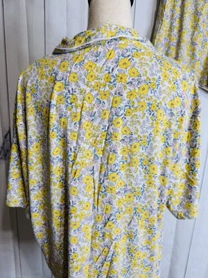 Ann Taylor Loft Sleep Pajama Top & Shorts Set Yellow Floral Sz XL Button Down thumbnail 6