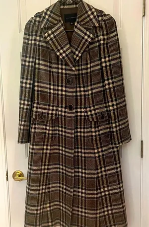 Banana Republic Brown Plaid Wool Long Coat size Small thumbnail 1