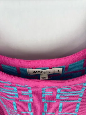 IMMODEL Pink Blue Geometric Knit Y2K Crop Tank Top Size L thumbnail 3