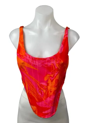 White Fox Coral Pink Marble Longline Sleeveless Corset Bustier Crop Top Size S thumbnail 1