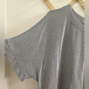 Adrianna Papell Boxy Knit Striped Short Sleeve Top Button Back XL Grey thumbnail 4