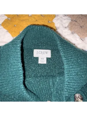 J.Crew Merino Wool Blend Women's XS Green Buttoned Mock Neck Sweater Cozy Casual thumbnail 3
