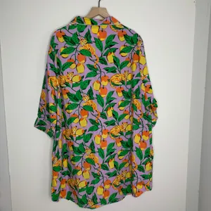 Printfresh Orange Cat & Fruit Purple Long Sleeve Pajama Rare Womens Dress 3XL thumbnail 3